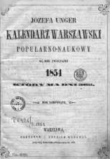 Józefa Ungra Kalendarz Warszawski Popularno-Naukowy na rok 1854