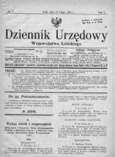 Dziennik Urzędowy Województwa Łódzkiego 18 luty 1922 nr 7