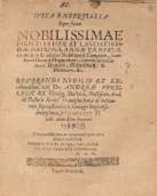Ivsta Exseqvialia Super funus Nobilissimae et Lavdatissimae Matronae Annae Campziae, ex antiqua et celebri Nobilium à Campzen, familia [...] Dn. Andreae VVencelii S.S. Theolog. [...] et Pastoris Eccles. Francofurdianae ac vicinarum superadtendentis, Coniugis longe desideratissimae, piè denatae d 27 M. IXb. Anno Dei hominis 1599 [...]