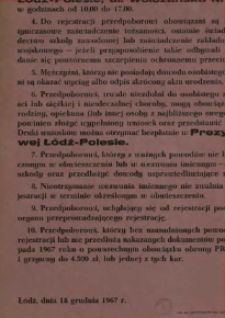 Obwieszczenie o rejestracji przedpoborowych – mężczyzn urodzonych w 1950 roku. Łódź-Polesie