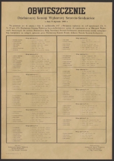 Obwieszczenie Dzielnicowej Komisji Wyborczej Szczecin-Śródmieście z dnia 8 stycznia 1958 r.
